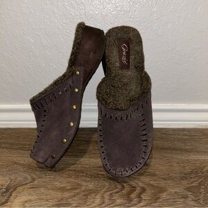 W Grazie Brown Suede Leather Faux Fur Slip On Clogs Size 9 |F33